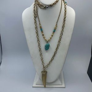 Gemstone Mixed Material Long Double Necklace